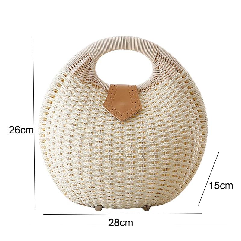 "Miche Handbag Shells: Cute Hard Shell Straw Rattan Bag – Stylish Small Round Beach Tote for Women"