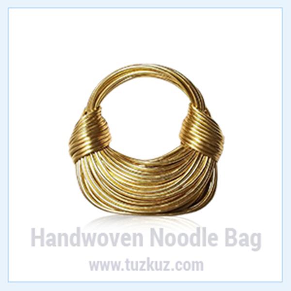 "Caring for Your PU Handbag & More: What Fits in Your Evening Clutch and Material Details of the Gold Luxury Handwoven Noodle Bag"