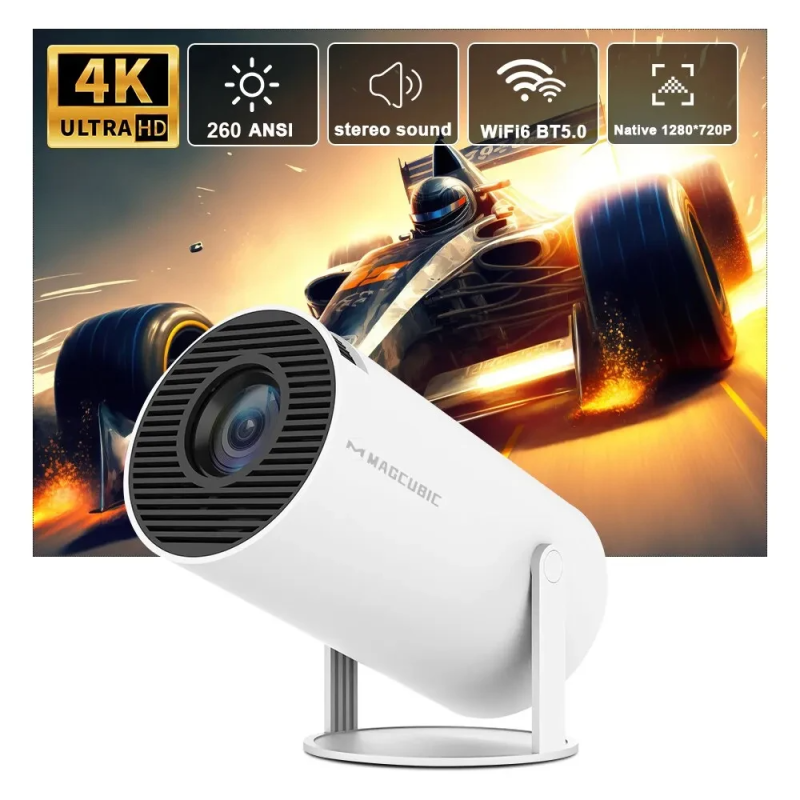 Mini Projector HY300 Pro 4K Android 11, Dual WiFi6, 260 ANSI Lumens, Bluetooth 5.0, 1080P for Home Cinema and Outdoor Use