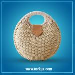 "Miche Handbag Shells: Cute Hard Shell Straw Rattan Bag – Stylish Small Round Beach Tote for Women"