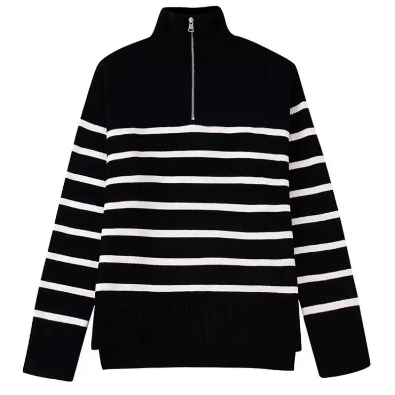 Women Fashion Loose Striped Asymmetry Knitted Sweaters