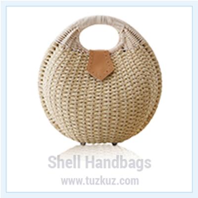 "Miche Handbag Shells: Cute Hard Shell Straw Rattan Bag – Stylish Small Round Beach Tote for Women"