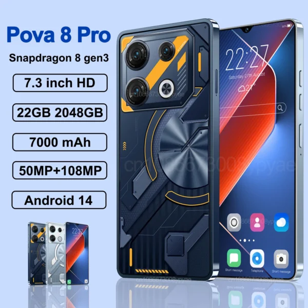 Original Pova 8 Pro Smartphone 5G 7.3inch HD 22G+2TB Cell Phone Dual SIM Mobile Phones 50+108MP 7000mAh Android 14 Unlocked NFC | Tuzkuz Retails