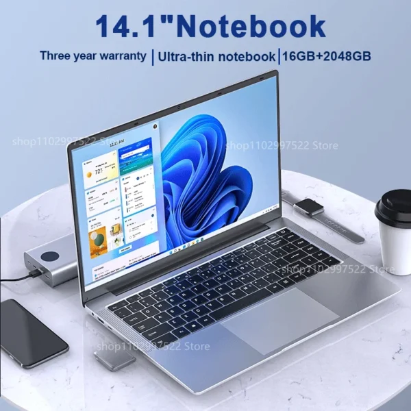 2024 New Laptop Computer Windows 11 Pro Ultra Slim Notebook 14.1 Inch Intel Pentium N3700 16GB 1024GB Office Study PC Computer | Tuzkuz Retails