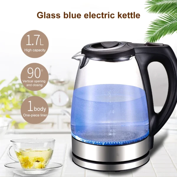 1.7L Glass Electric Kettle with LED Indicator and Stainless Steel Base