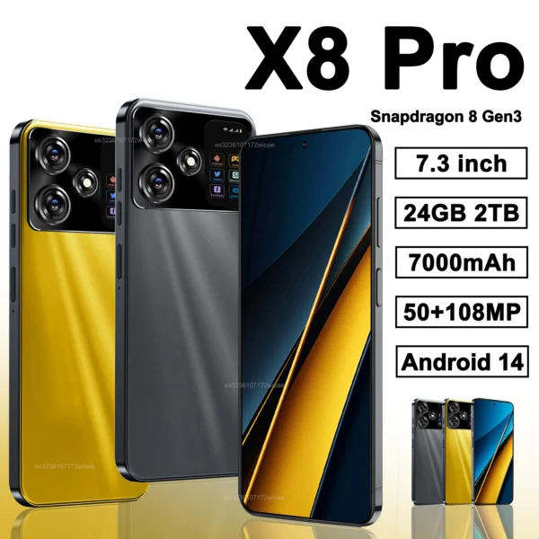 Original X8 Pro Smartphone 7.3inch Global Version 16G+1TB Snapdragon 8 gen3 Android14 50+108MP 4G/5G Cellphone Mobile Phone NFC | Tuzkuz Retails